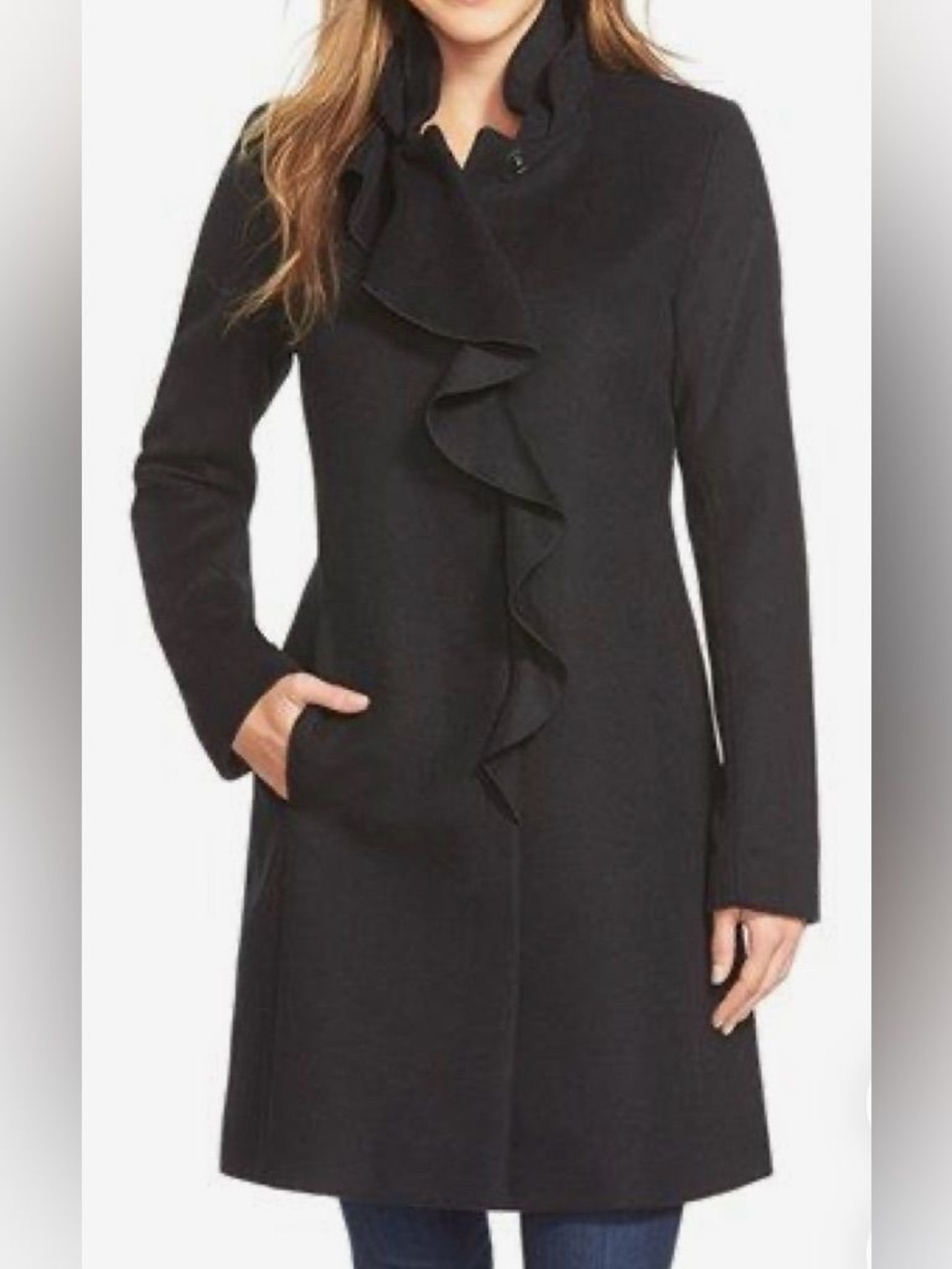 DKNY Ruffle-front Wool-blend Walker Coat - 2